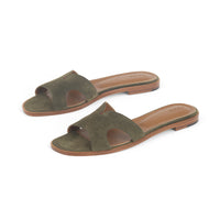 Yumi Slide in Moss Suede Leather